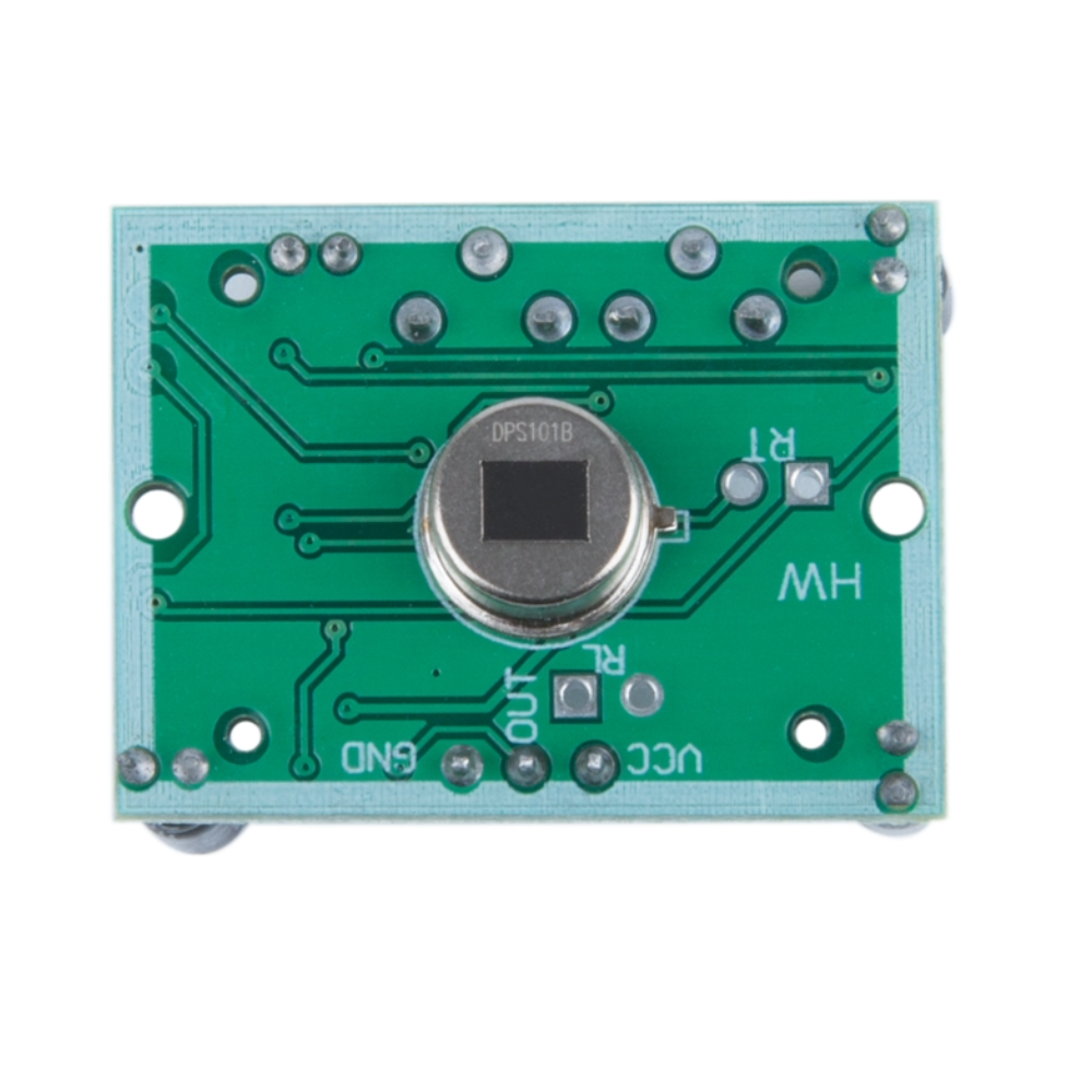 Green electronic circuit board with components on a white background