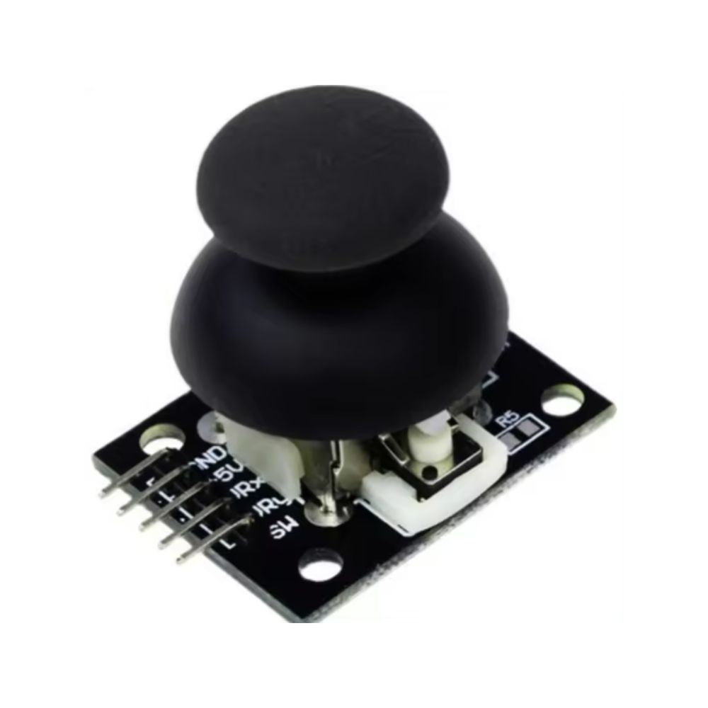 Joystick module with two black buttons on a white background