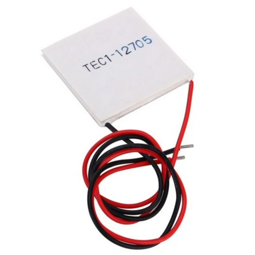 White rectangular component with red and black wires on a white background
