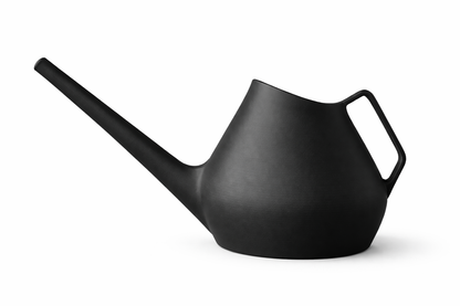 Black ceramic watering can on a white background