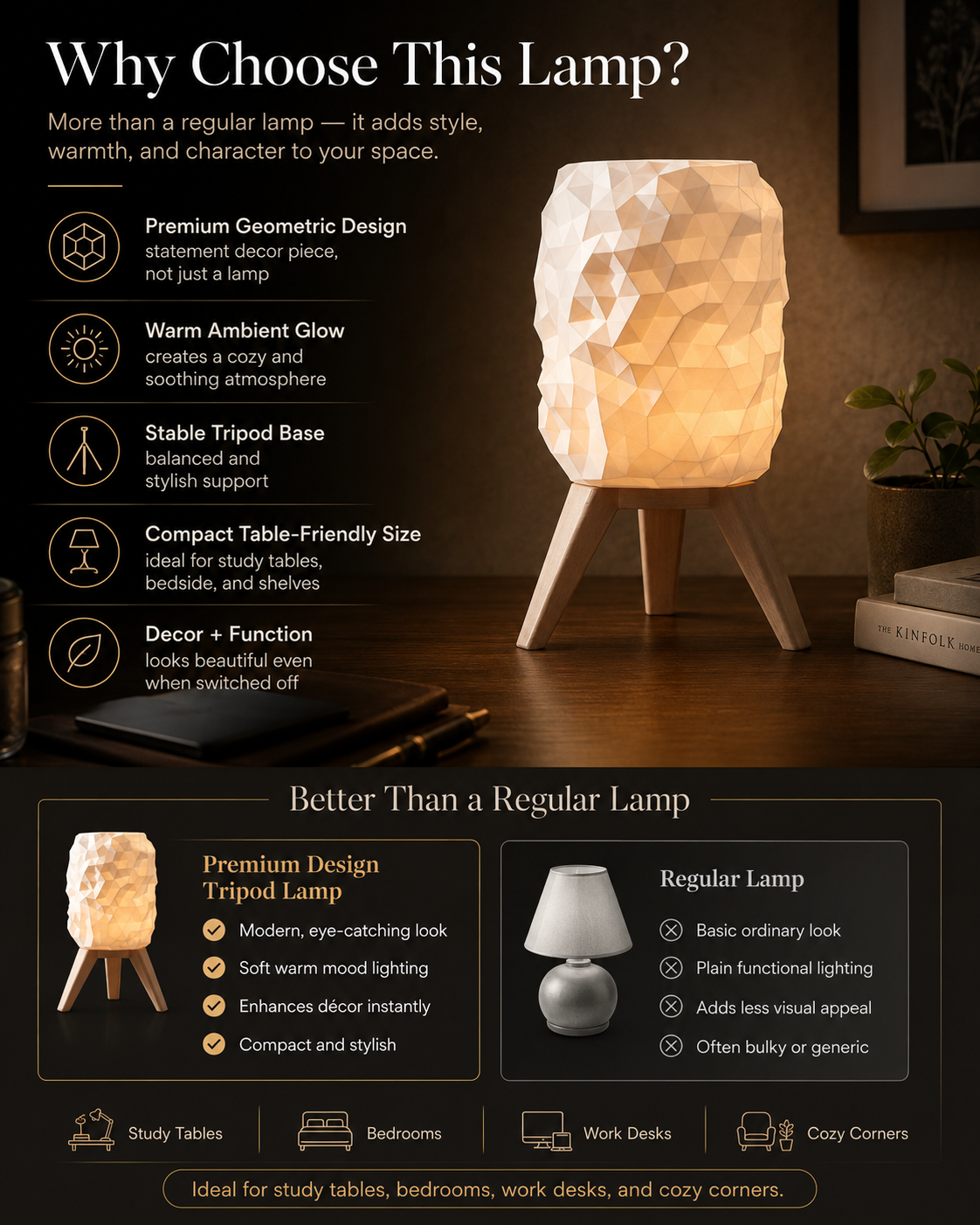 Premium ambient table lamp for living room décor, side tables, workspaces, cafés, and stylish interiors