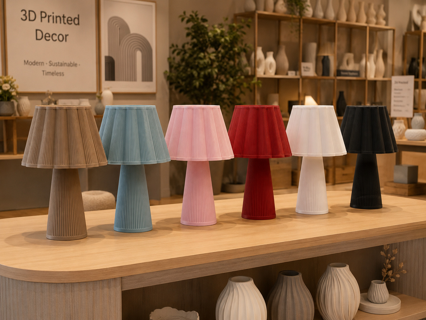 Beige Brown, Red, Black, White, Pink, Light Teal Blue stylish table lamps for bedroom, living room, study room, kids room or any other space