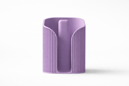 Purple vase with textured design on a white background
