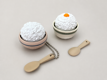 Cute rice bowl with spoon clicker keychain for bags backpacks car keys and house keys
