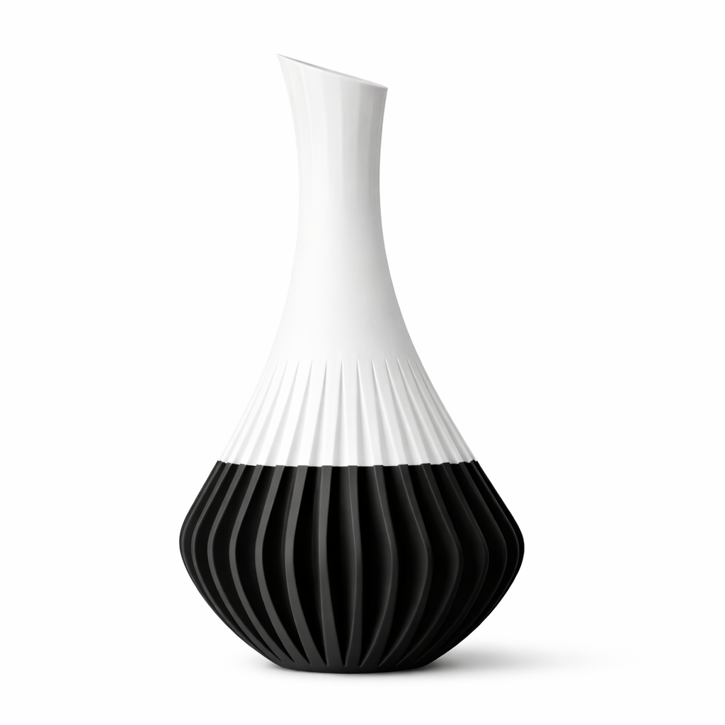 Vase with white top and black bottom on a white background