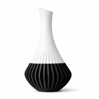 Vase with white top and black bottom on a white background