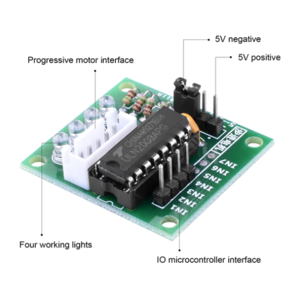 Electronic circuit board with labeled components on a white background