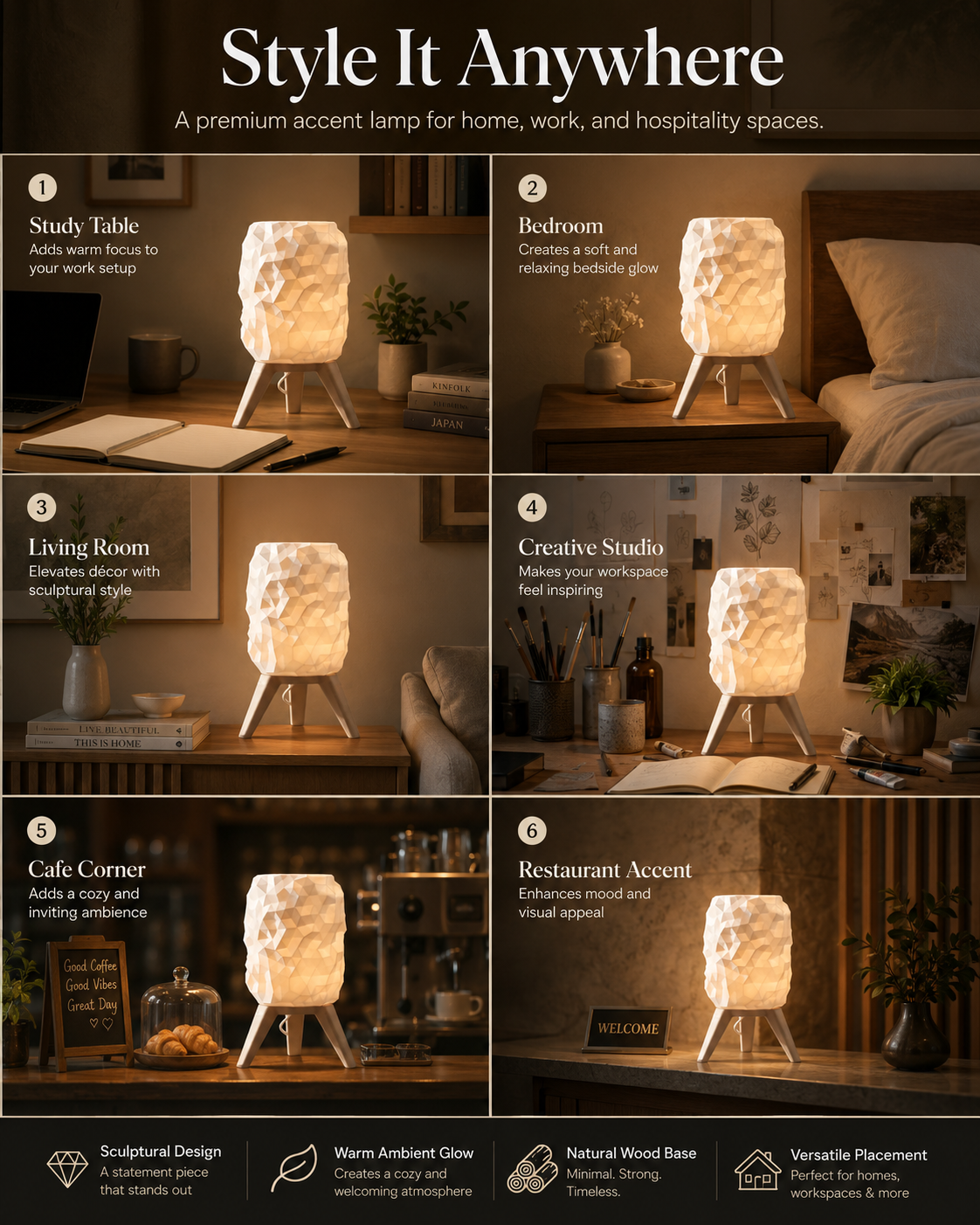 Stylish tripod desk lamp for workspace, creative studio, office table, and study room with warm relaxing light