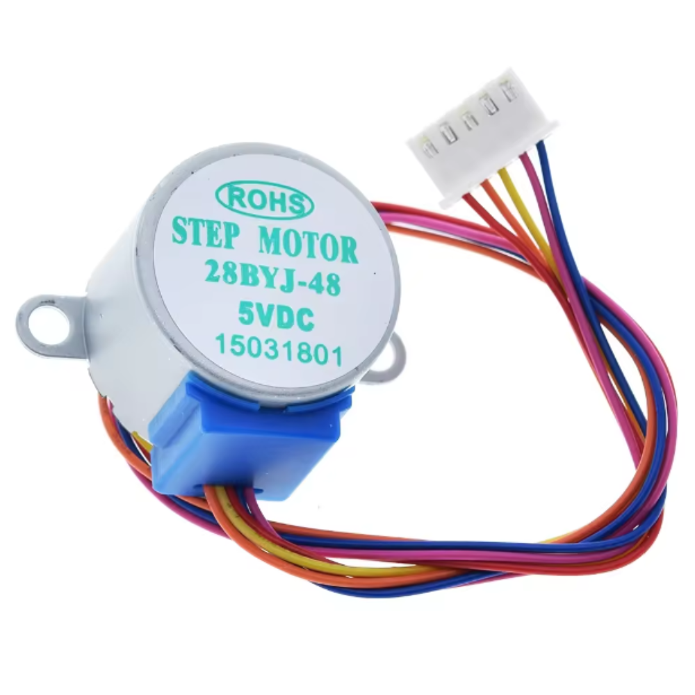Step motor with colorful wires on a white background