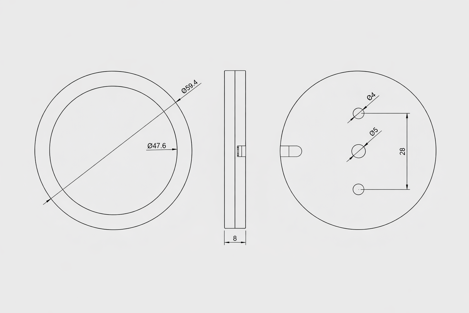 Technical drawing of a circular component with dimensions on a light gray background