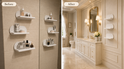 Wall mounted vanity shelf in modern honeycomb design