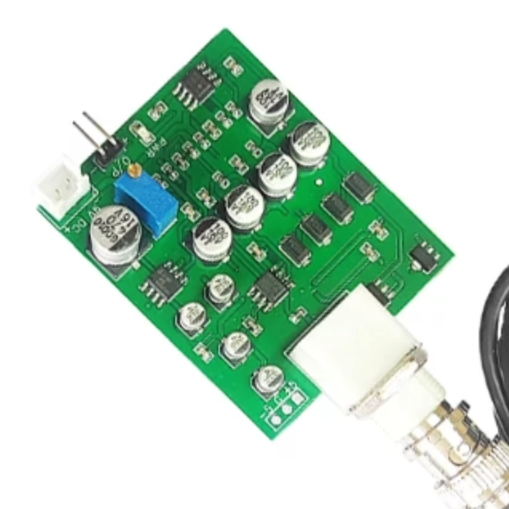 Electronic circuit board with components on a white background