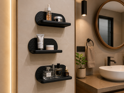 White honeycomb wall shelf for bathroom storage and decor