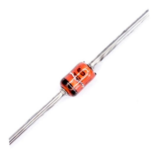 Diode with orange body and silver leads on a white background