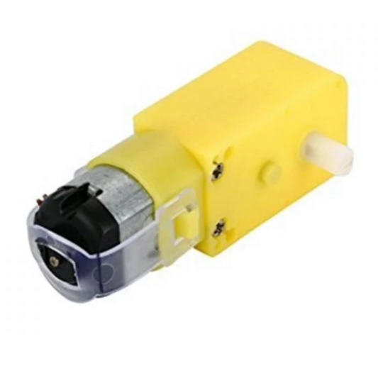 BO gear motor 300 RPM DC motor with yellow plastic gearbox and output shaft, commonly used in robot car, DIY robotics, Arduino and smart car projects, isolated on white background