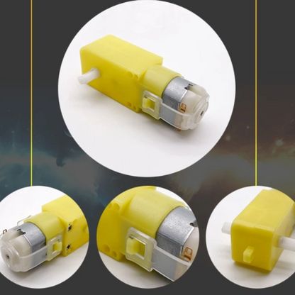 BO Gear Motor 300 RPM DC motor for robot car with yellow gearbox, multiple angle views on white background