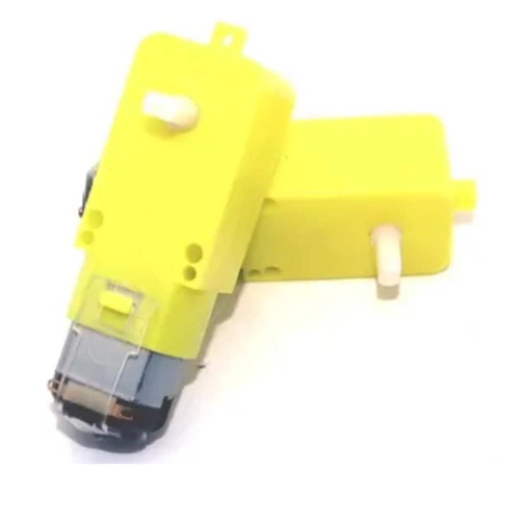 BO gear motor 300 RPM DC motor with yellow gearbox and side shaft, isolated on white background