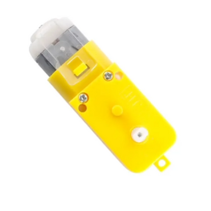 BO gear motor 300 RPM DC motor with yellow gearbox and white motor cap, used for robot car projects, isolated on white background