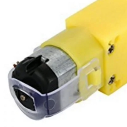 BO gear motor 300 RPM DC motor with yellow plastic gearbox and output shaft, commonly used in robot car, DIY robotics, Arduino and smart car projects, isolated on white background