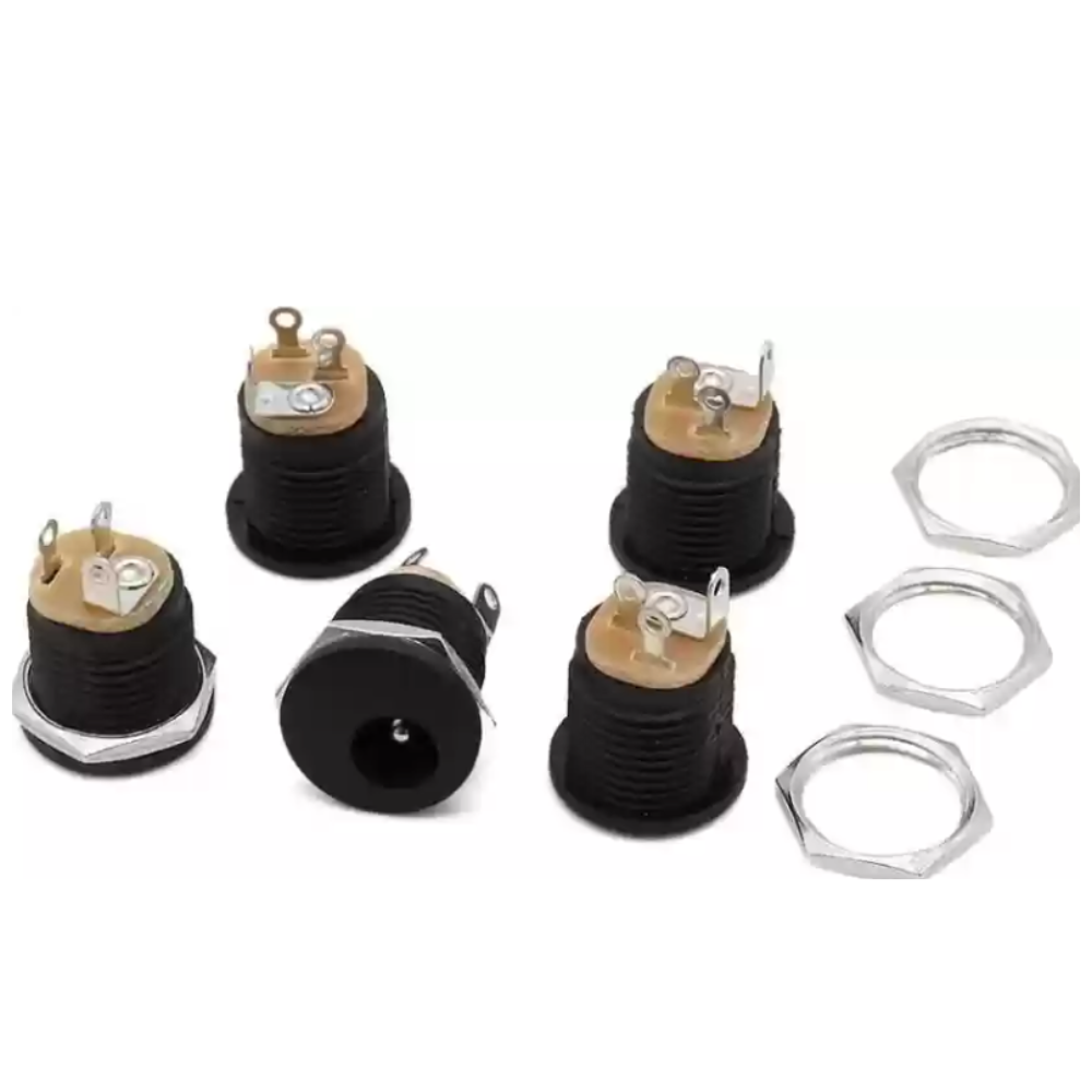 DC barrel jack 5.5 x 2.1mm panel mount round female socket with nut for power supply, Arduino and DIY electronics projects
