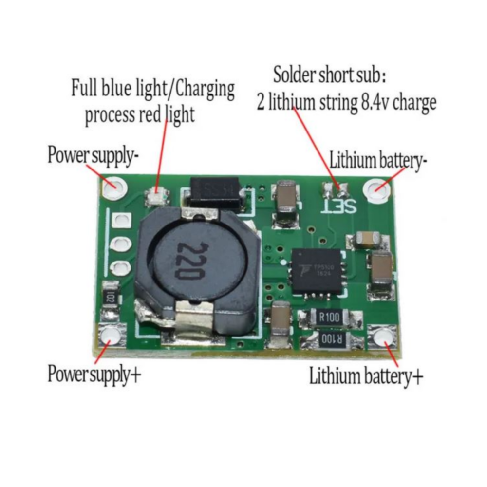 Circuit board with labeled components on a white background