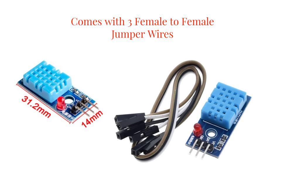 DHT11 temperature and humidity sensor module with VCC DATA GND pins for Arduino, ESP8266 and IoT projects