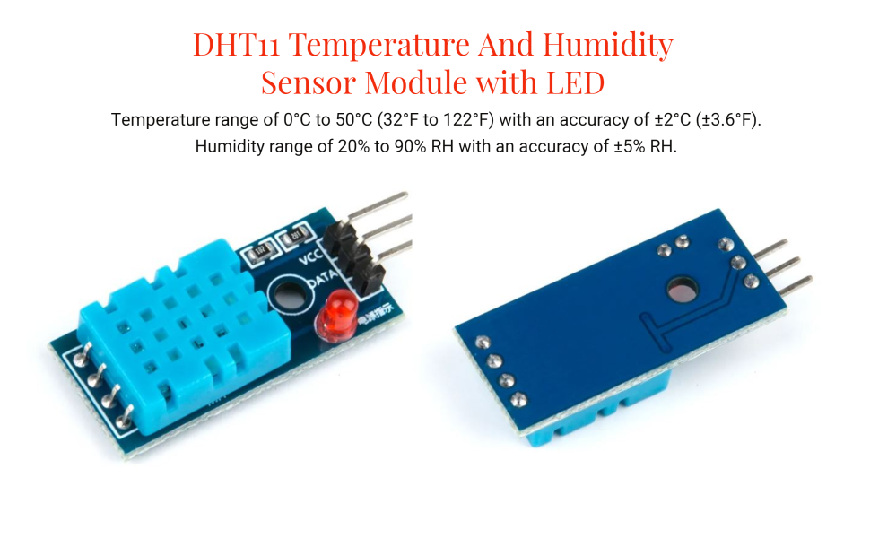 DHT11 temperature and humidity sensor module with VCC DATA GND pins for Arduino, ESP8266 and IoT projects