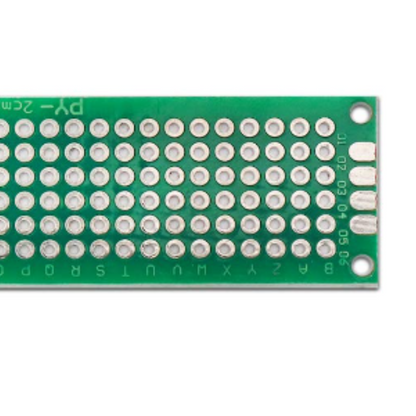 Double sided PCB perf board stripboard prototyping circuit board for electronics DIY projects, Arduino and Raspberry Pi soldering applications, universal dual layer prototype PCB board pack of 5 on white background