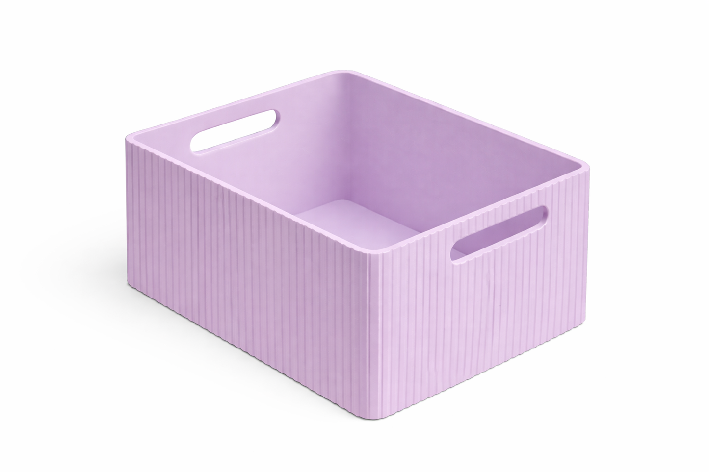 Purple storage basket with handles on a white background