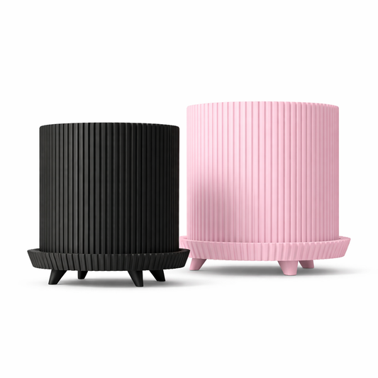 Modern ribbed planter pots in black and pink with stand – premium plant-based home decor by Maison up