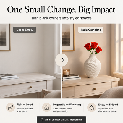 A promotional graphic for a wall sticker or decal, showing a before-and-after comparison of a bedroom corner. The left side, labeled 'Looks Empty,' shows a blank beige wall and light wood dresser.
