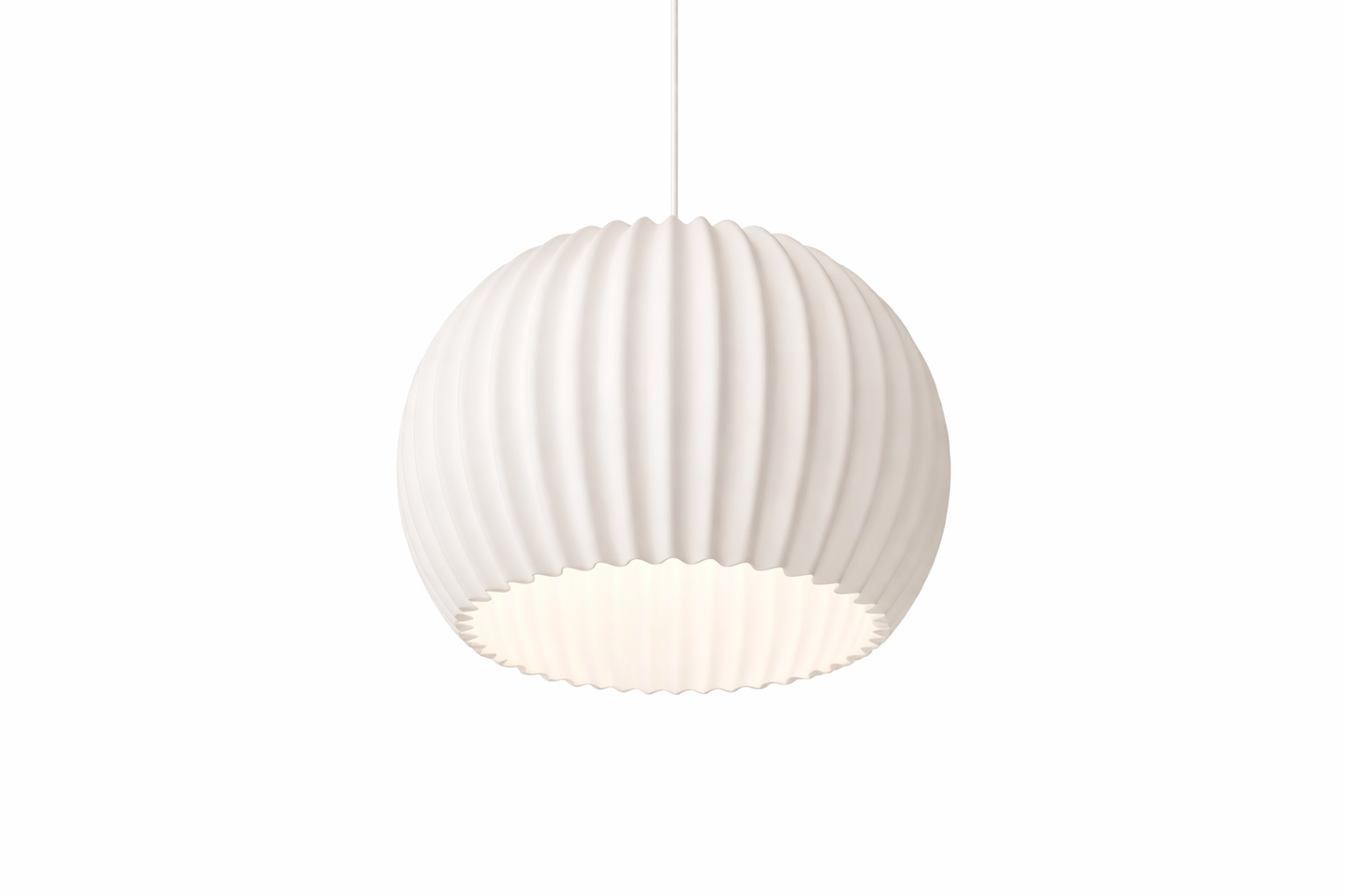 White ribbed pendant lamp on a white background