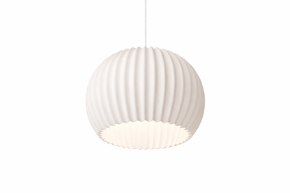 White ribbed pendant lamp on a white background