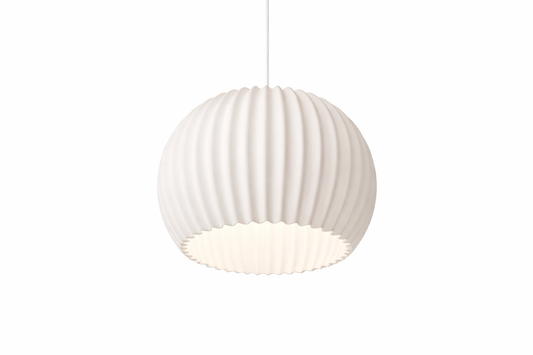 White ribbed pendant lamp on a white background