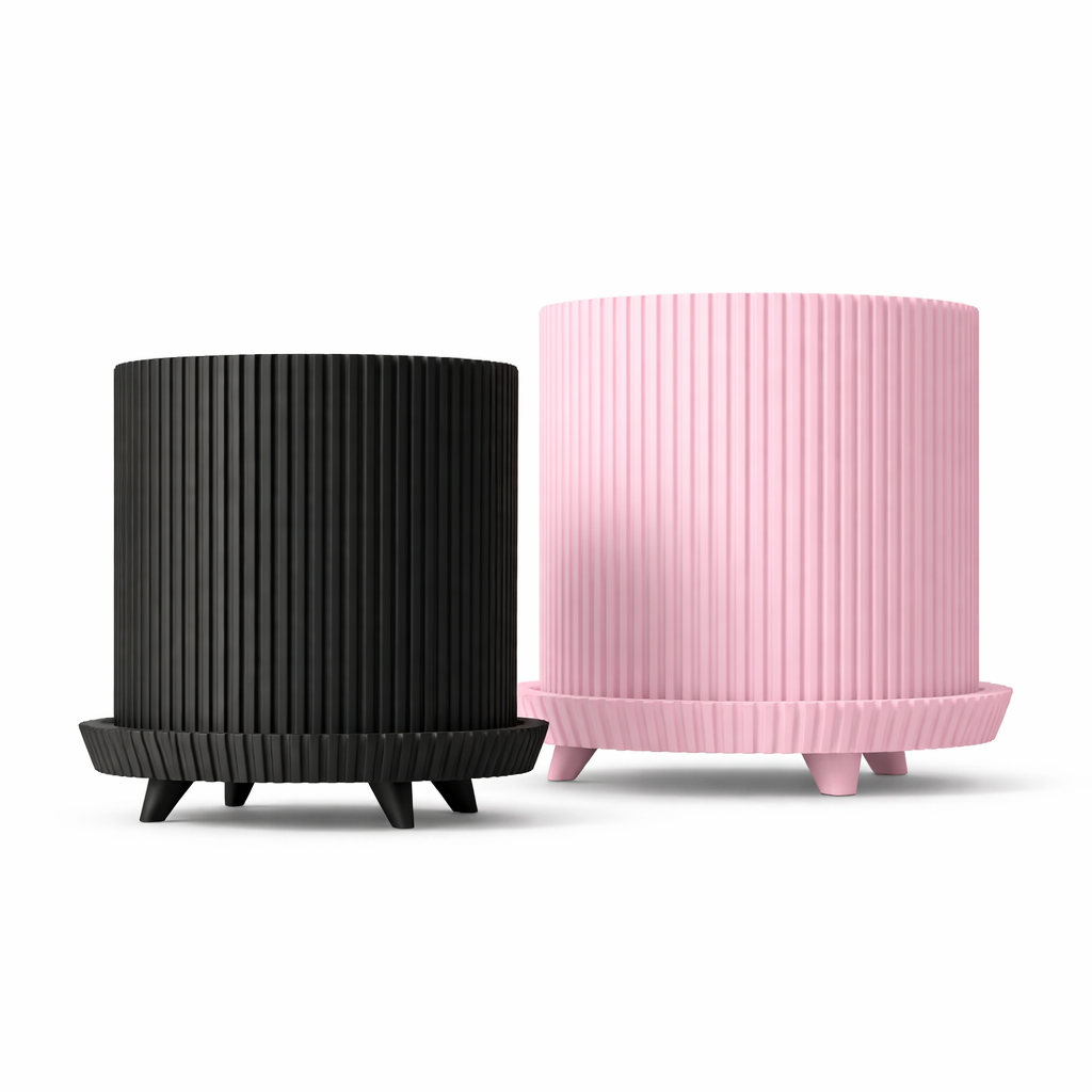 Modern ribbed plant pots for living room decor black and pink premium planter set