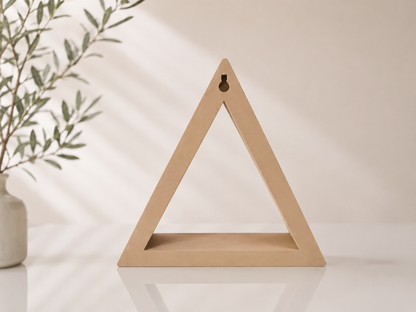 Beige brown triangle ShapeScape floating wall shelf shown in a clean product view