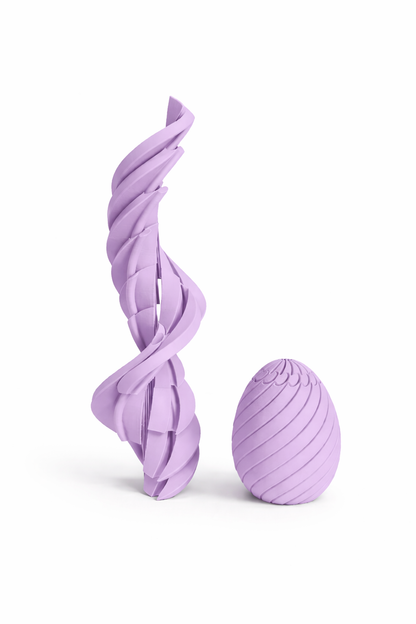 Purple spiral and ball toy on a white background