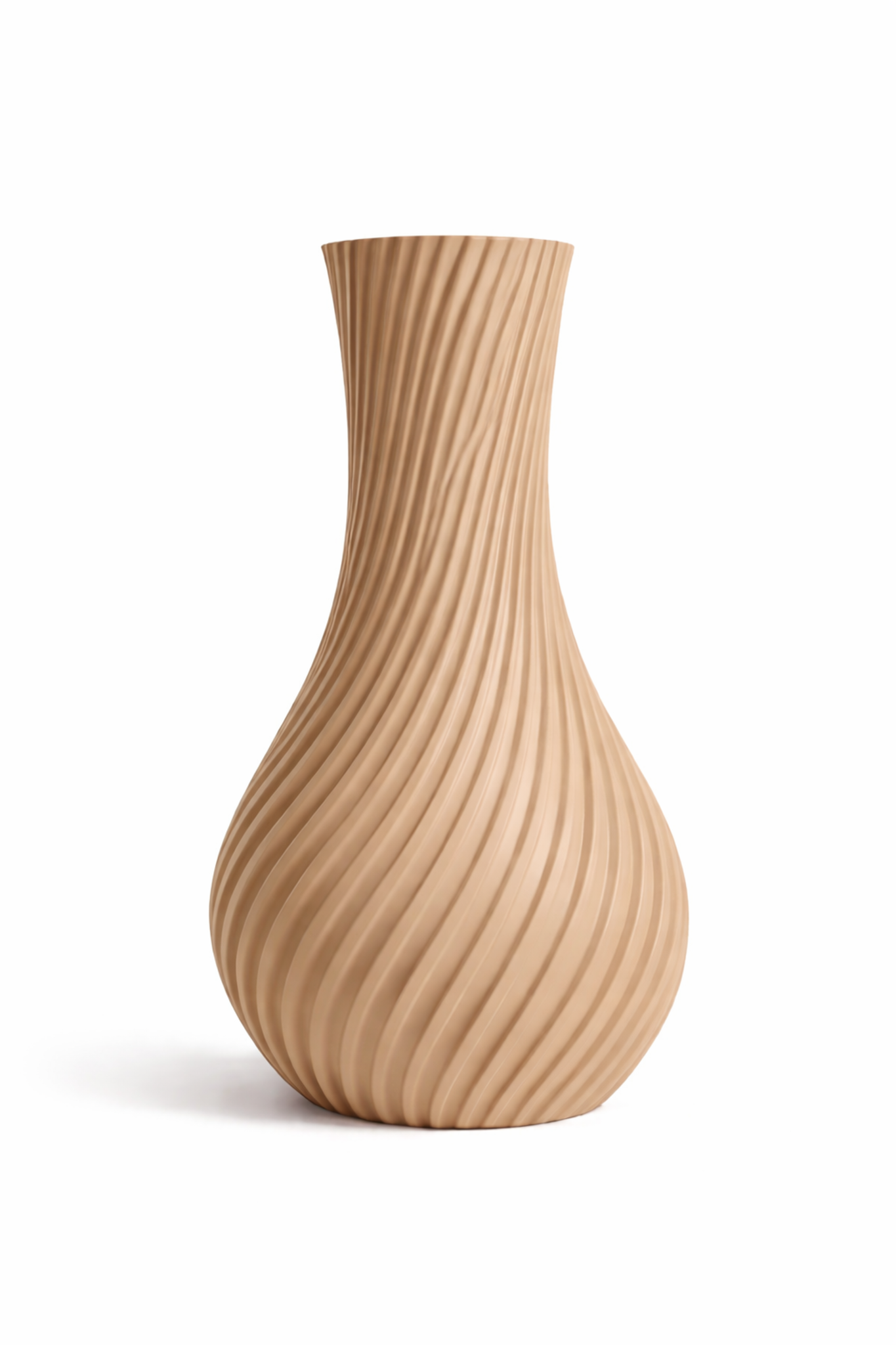Spiral ribbed decorative flower vase in white with textured curved design for modern living room, office and table décor