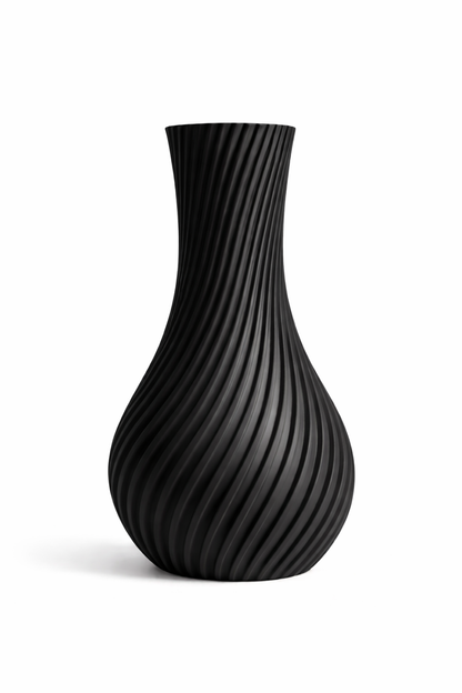 Spiral ribbed decorative flower vase in white with textured curved design for modern living room, office and table décor