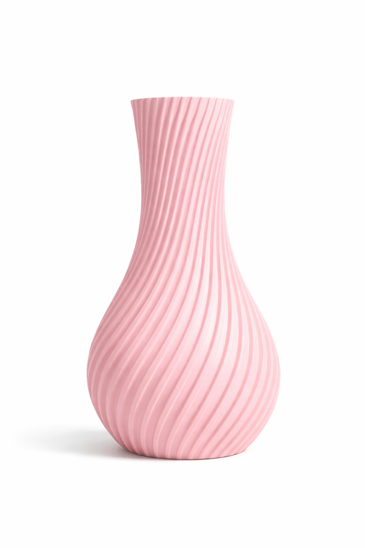 Spiral ribbed decorative flower vase in white with textured curved design for modern living room, office and table décor