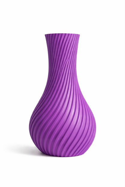 Spiral ribbed decorative flower vase in white with textured curved design for modern living room, office and table décor