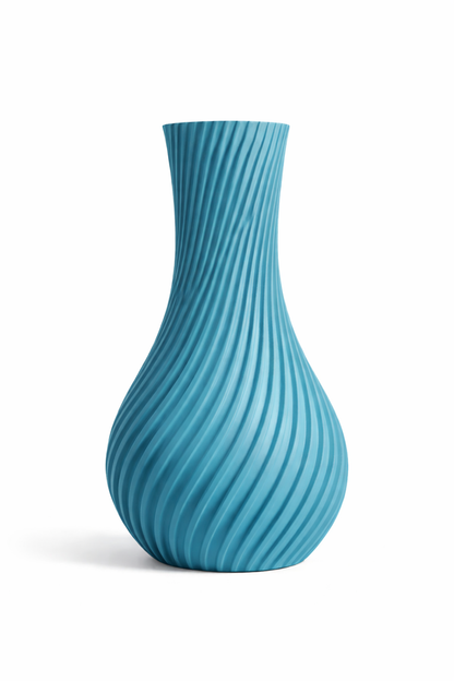 Spiral ribbed decorative flower vase in white with textured curved design for modern living room, office and table décor