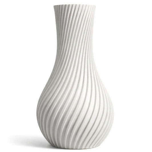White ribbed vase on a white background